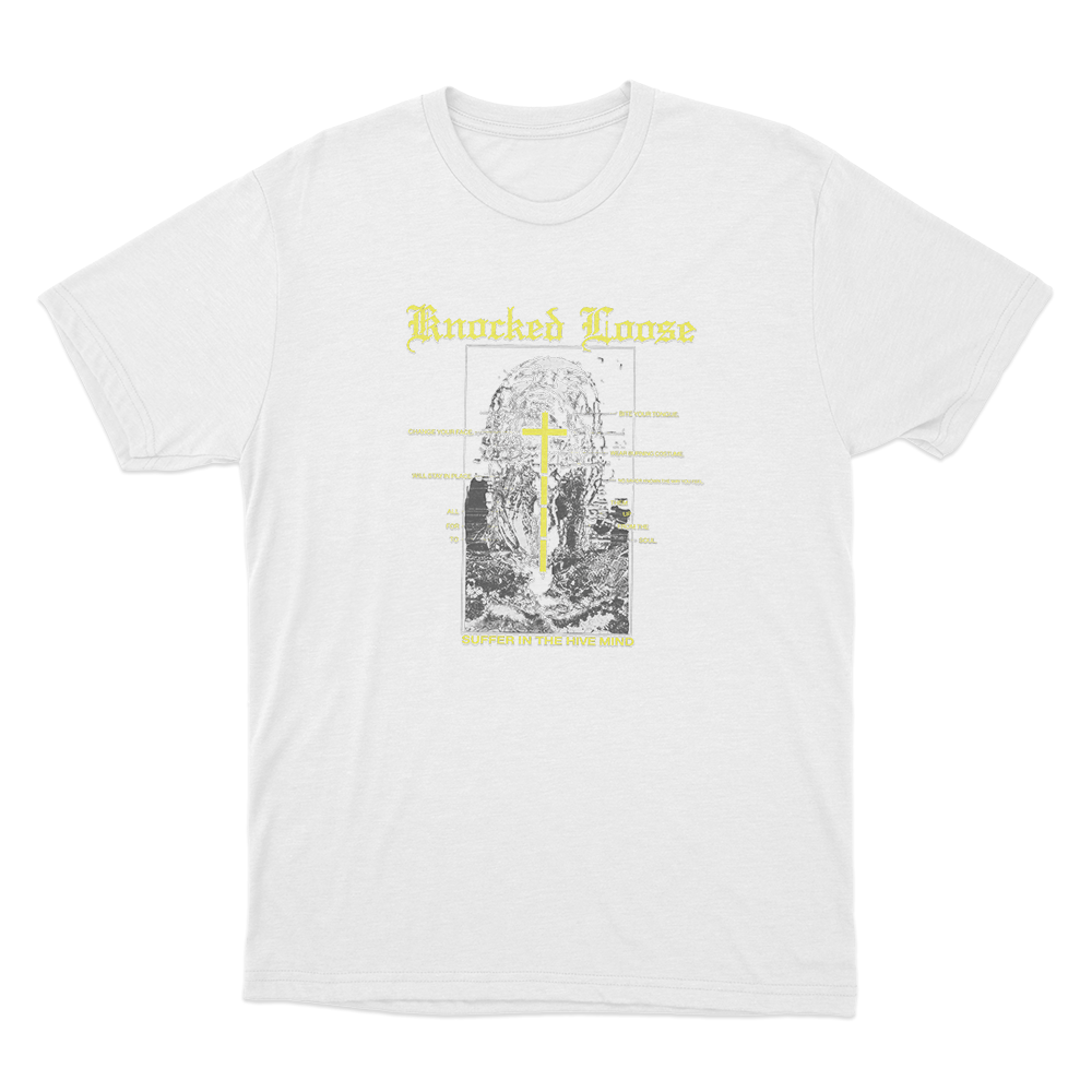 Knocked Loose Suffer In The Hive Mind Unisex T Shirt White Knocked Loose Suffer In The Hive Mind Unisex T Shirt White